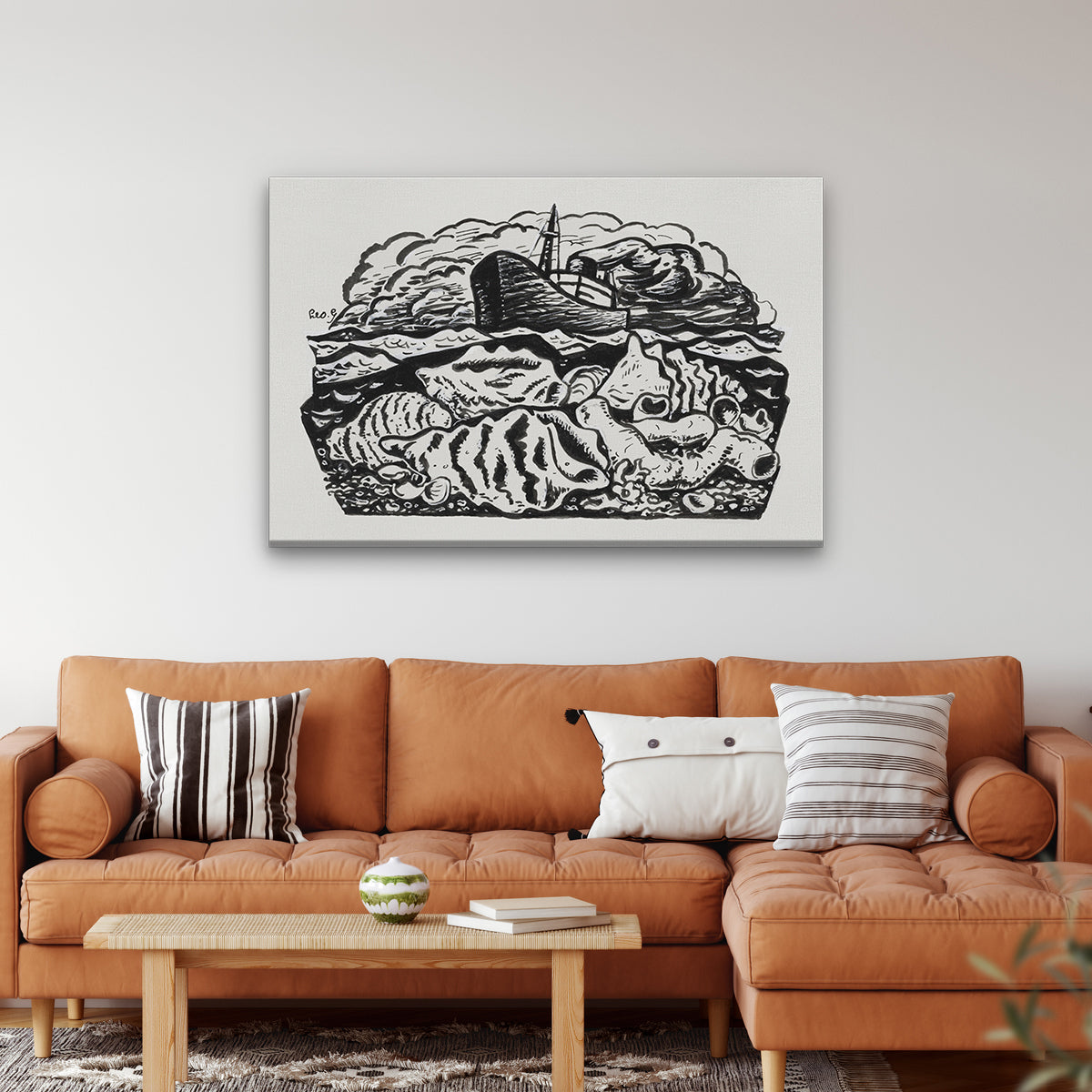 Steamship at sea Painting 3 : 2 Horizontal Premium Wall Art Canvas by MeriDeewar