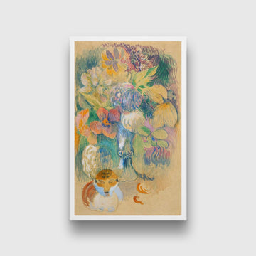 Still Life with Cat Painting - Meri Deewar 2 : 3 Vertical Premium Wall Art Canvas by MeriDeewar