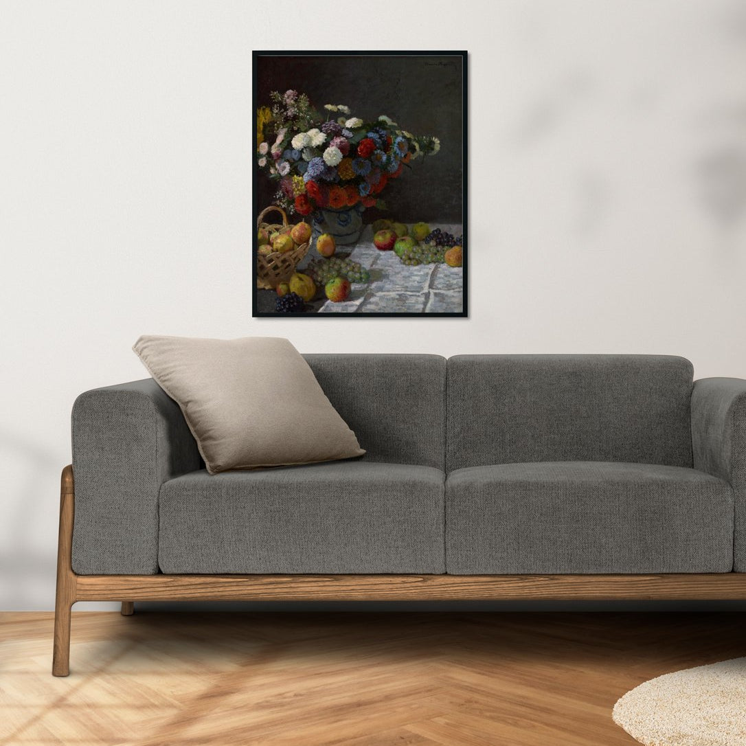 Still Life with Flowers and Fruit Painting Made By Claude Monet-Meri Deewar 4 :5 Vertical Premium Wall Art Canvas by MeriDeewar