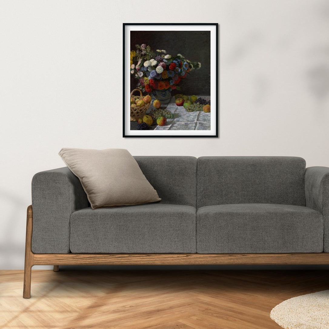 Still Life with Flowers and Fruit Painting Made By Claude Monet-Meri Deewar 4 :5 Vertical Premium Wall Art Canvas by MeriDeewar