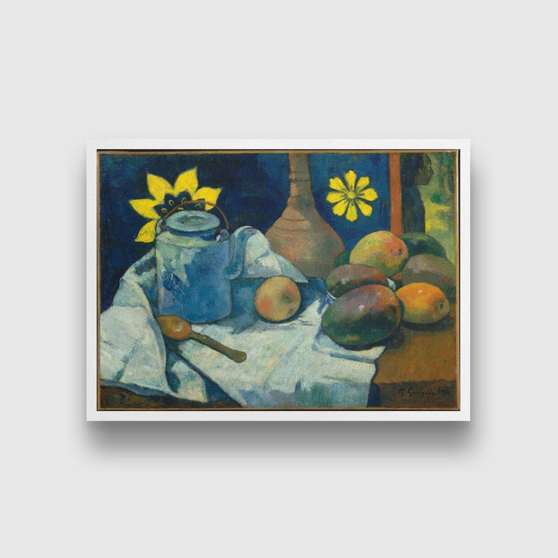 Still Life With Tea Pot And Fruit Painting - Meri Deewar 4 : 3 Horizontal Premium Wall Art Canvas by MeriDeewar
