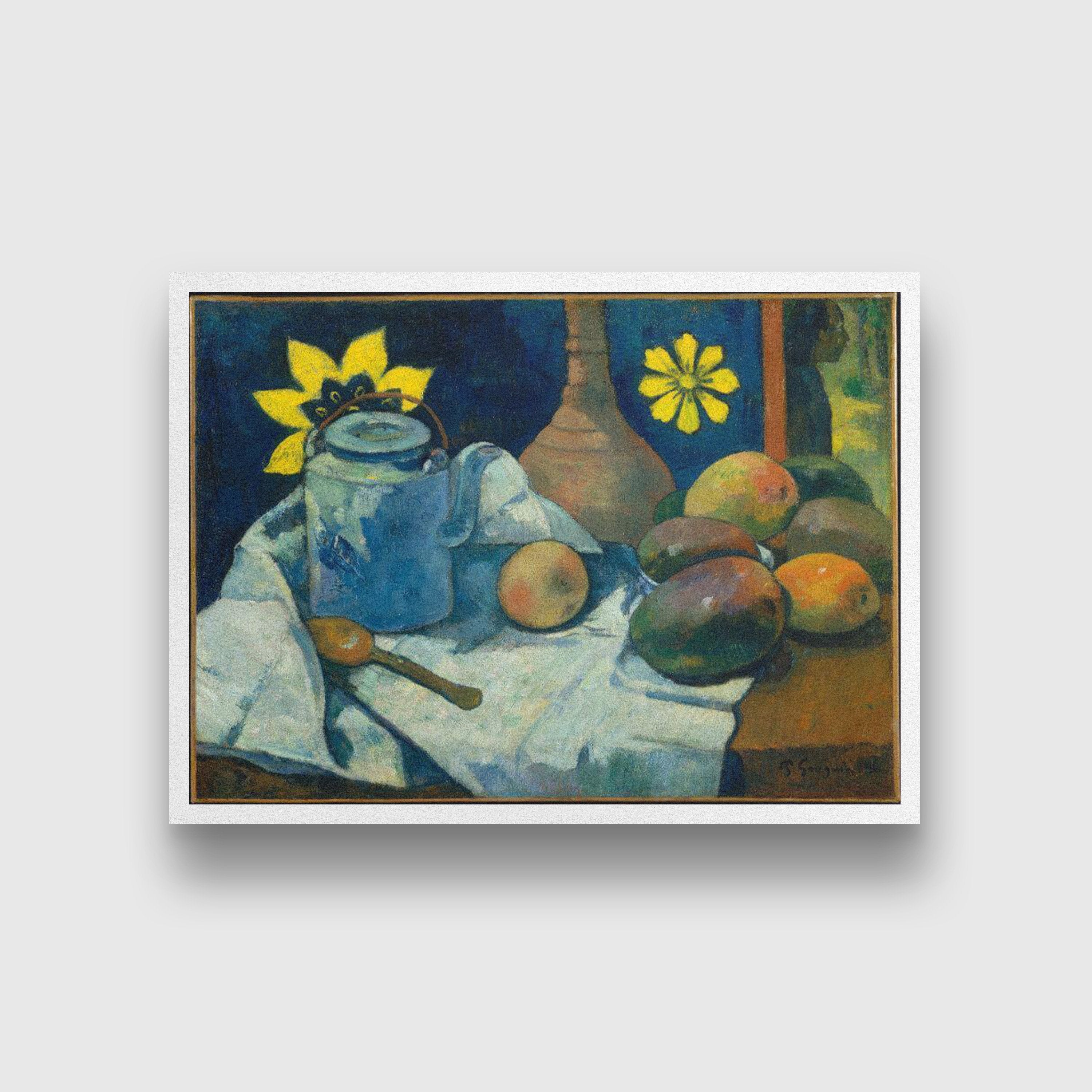 Still Life With Tea Pot And Fruit Painting - Meri Deewar 4 : 3 Horizontal Premium Wall Art Canvas by MeriDeewar