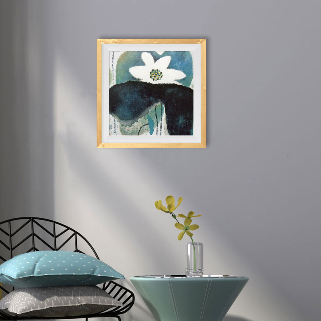 Stone and Flower Wall Painting - Meri Deewar 1 : 1 Square Premium Wall Art Canvas by MeriDeewar