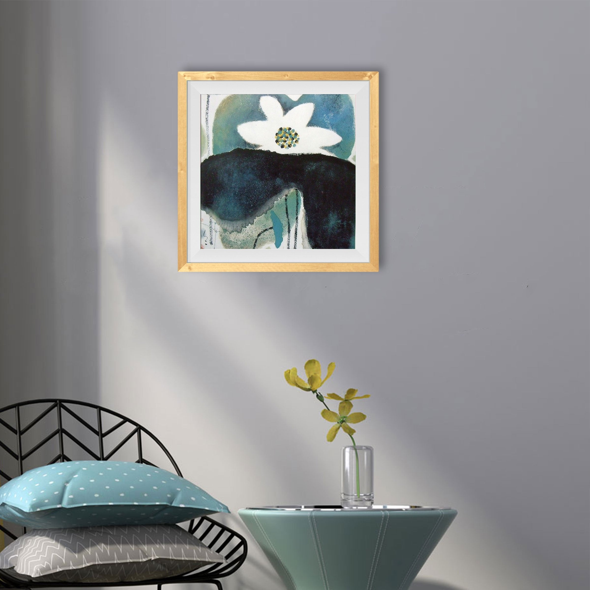 Stone and Flower Wall Painting - Meri Deewar 1 : 1 Square Premium Wall Art Canvas by MeriDeewar