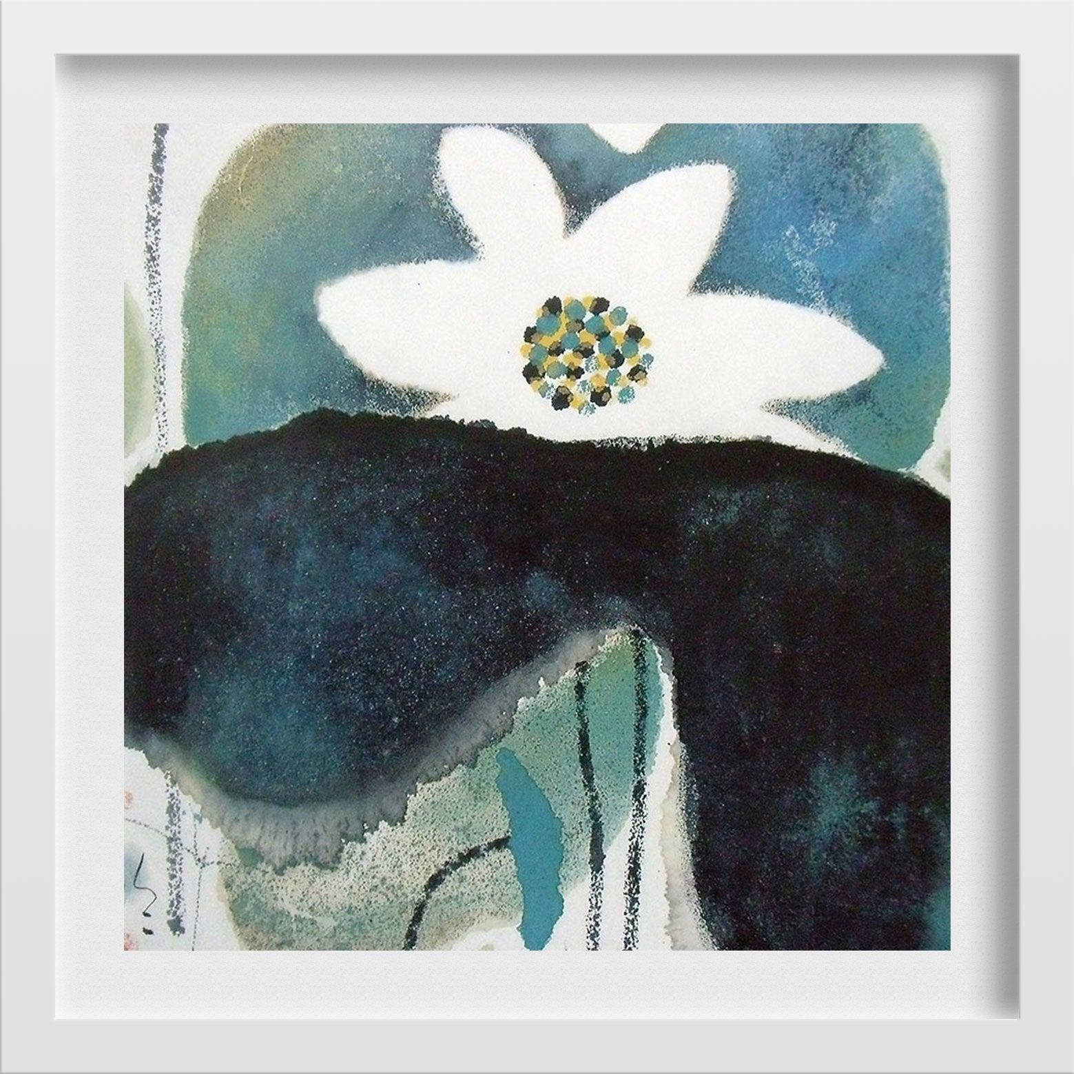 Stone and Flower Wall Painting - Meri Deewar 1 : 1 Square Premium Wall Art Canvas by MeriDeewar