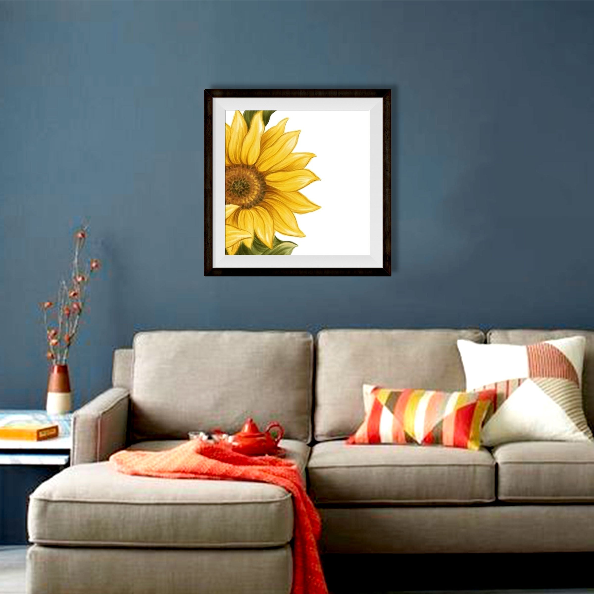 Sun Flower Painting 1- Meri Deewar 1 : 1 Square Premium Wall Art Canvas by MeriDeewar