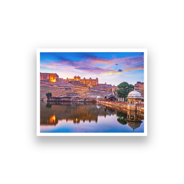 Sunset at Amber Fort and Maota Lake Painting 5 : 4 Horizontal Premium Wall Art Canvas by MeriDeewar