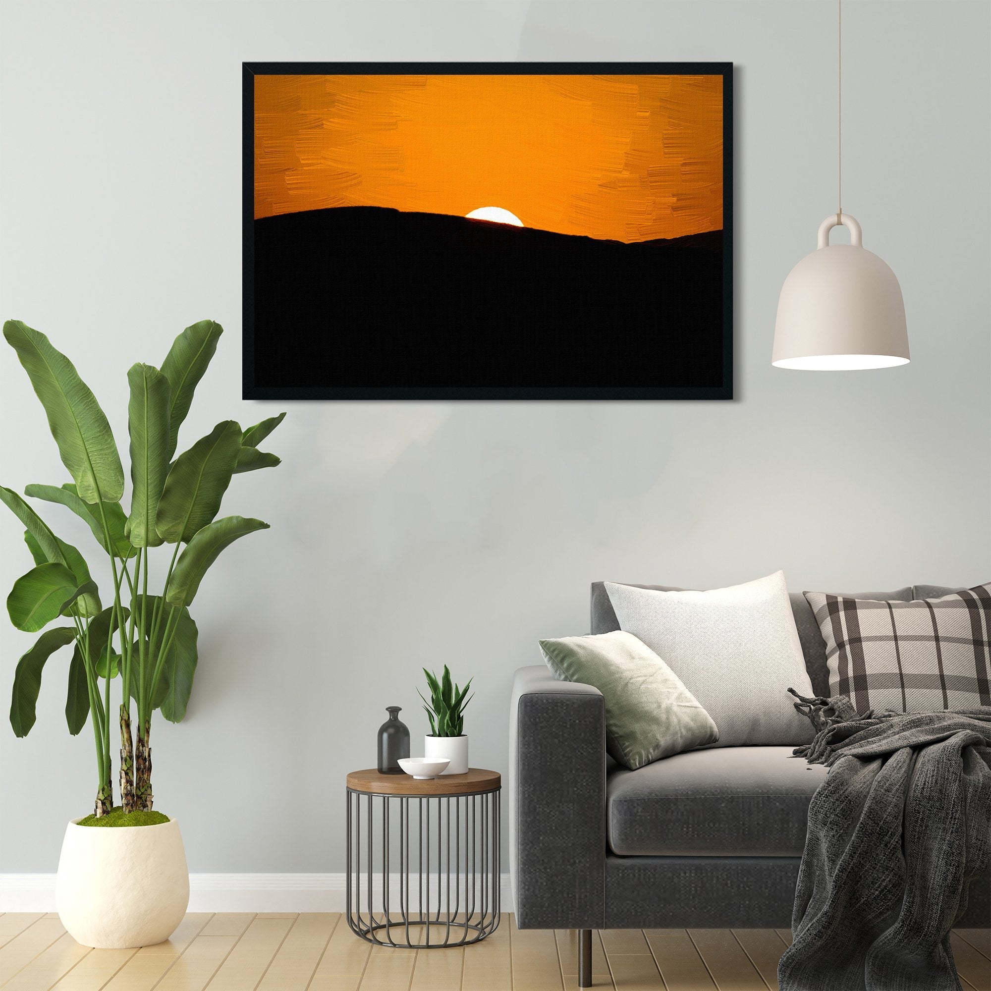Sunset in mountains painting - Meri Deewar 3 : 2 Horizontal Premium Wall Art Canvas by MeriDeewar