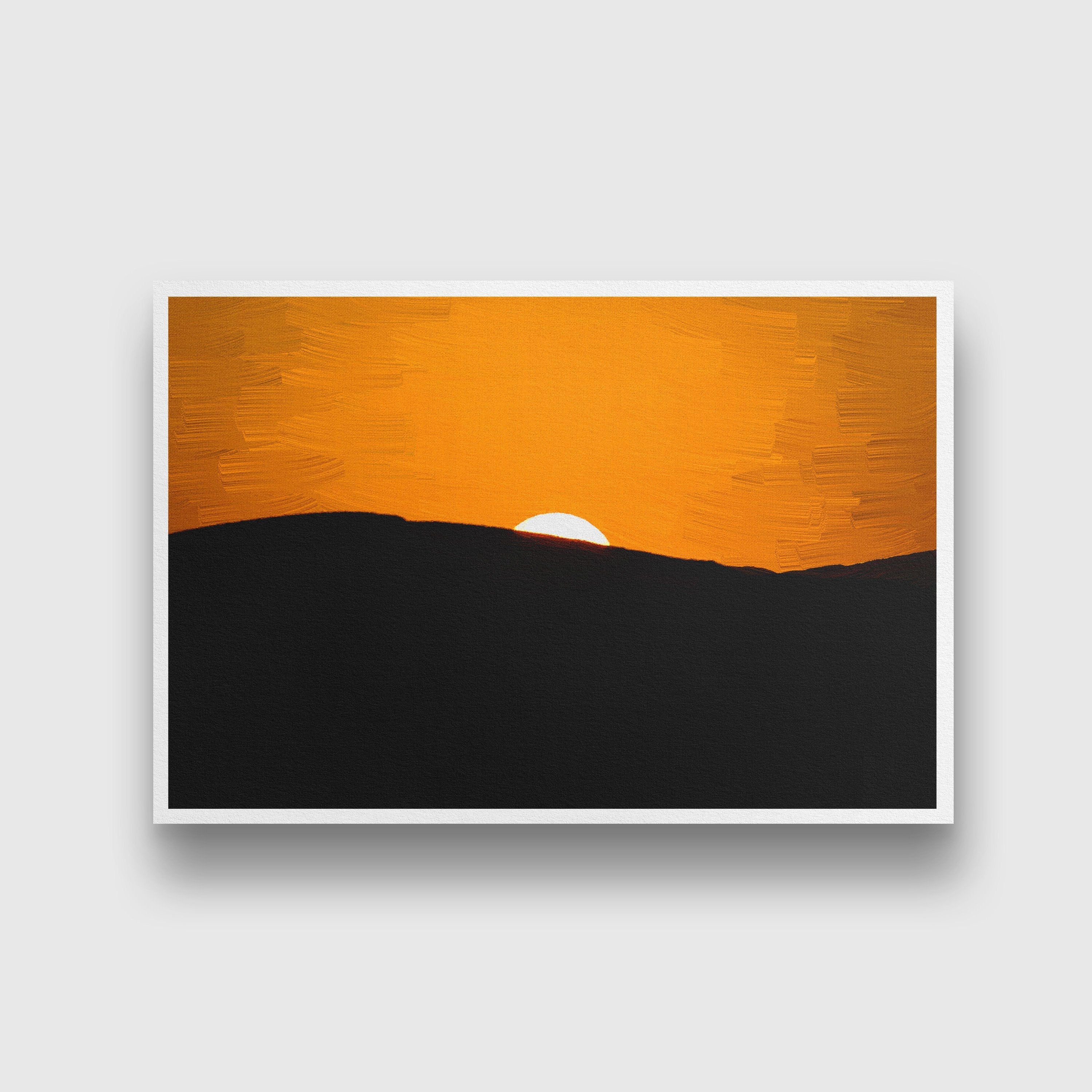 Sunset in mountains painting - Meri Deewar 3 : 2 Horizontal Premium Wall Art Canvas by MeriDeewar