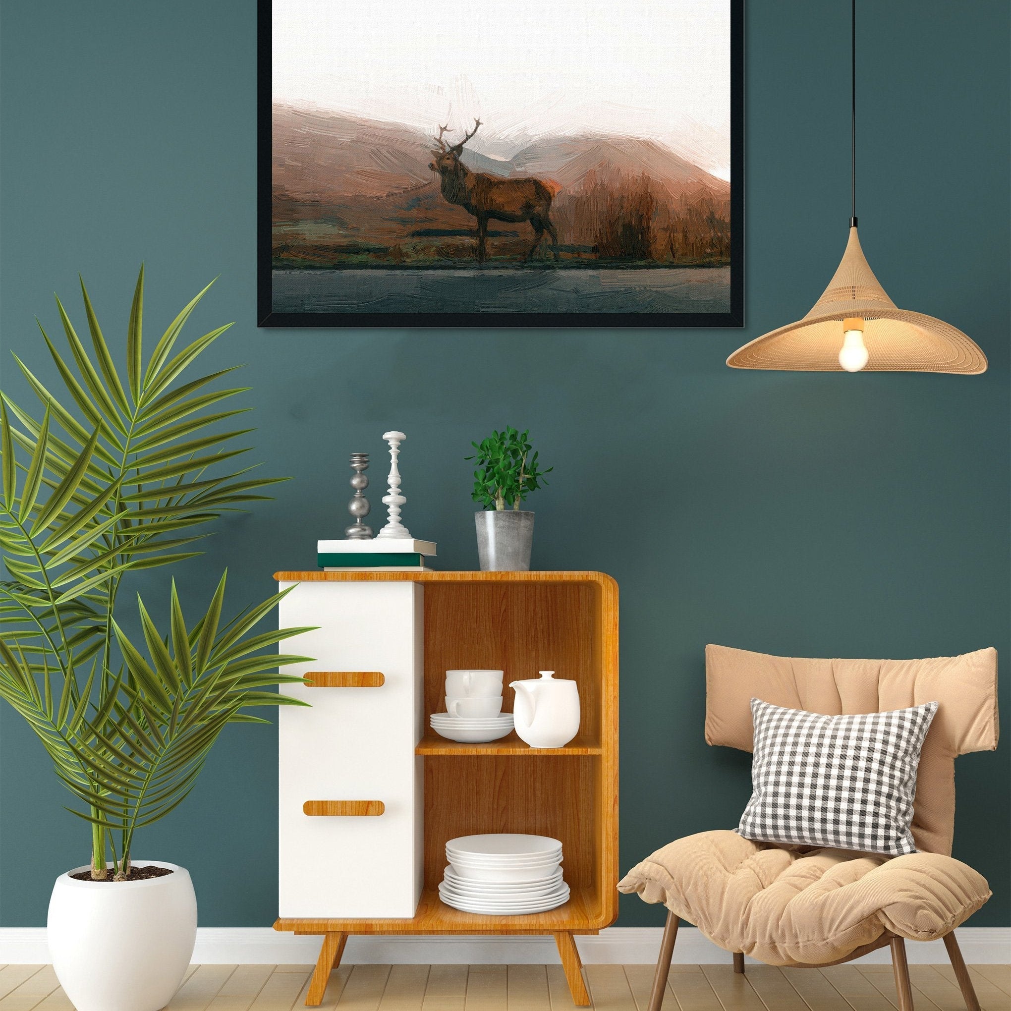 Swamp Dear Painting - Meri Deewar 3 : 2 Horizontal Premium Wall Art Canvas by MeriDeewar