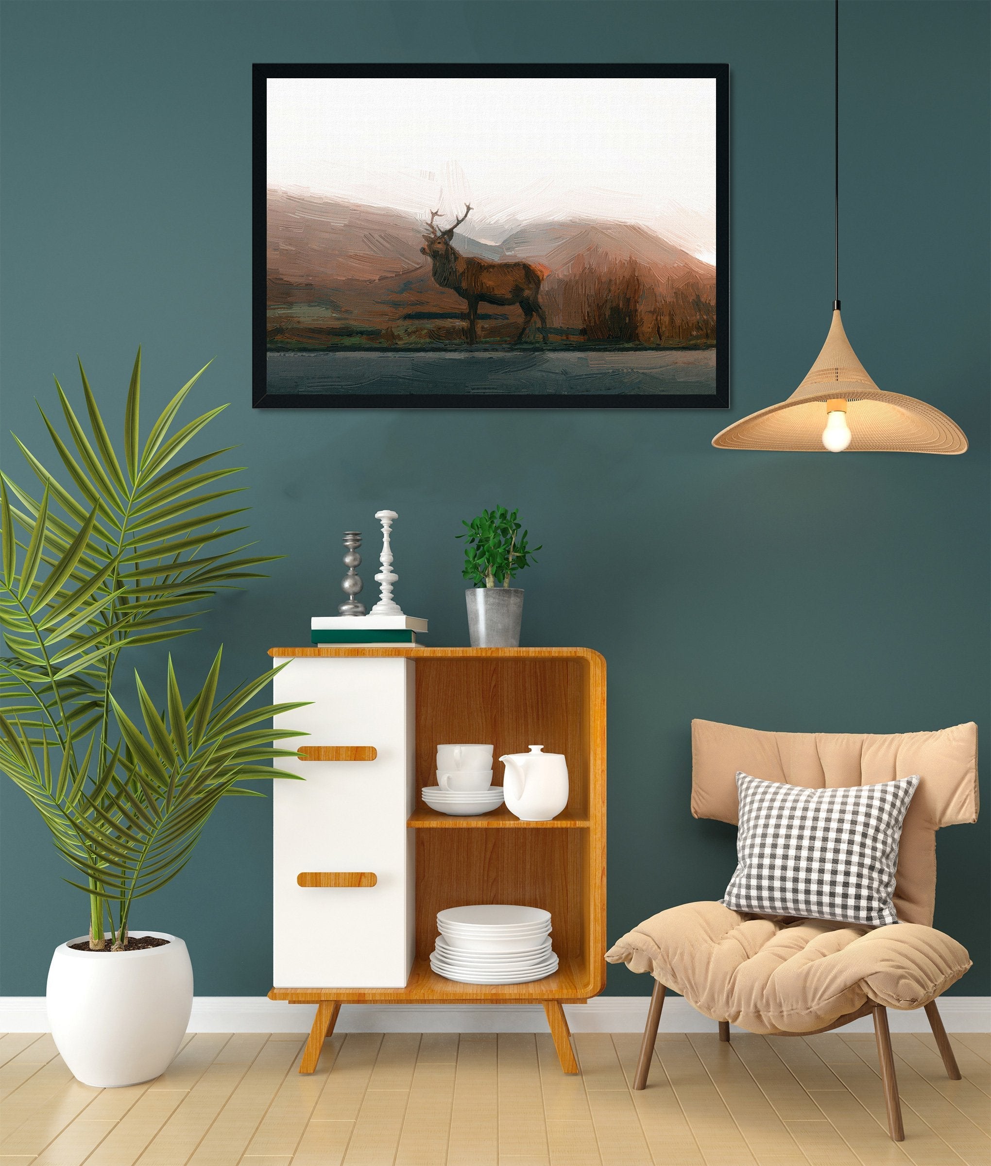 Swamp Dear Painting - Meri Deewar 3 : 2 Horizontal Premium Wall Art Canvas by MeriDeewar