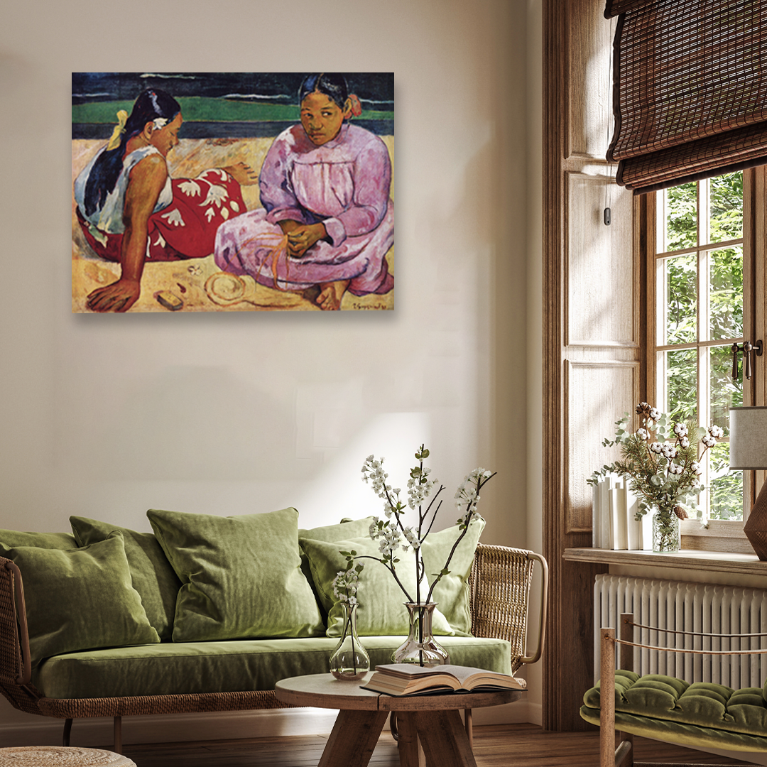 Tahitian Women on the Beach Painting 4 : 3 Horizontal Premium Wall Art Canvas by MeriDeewar
