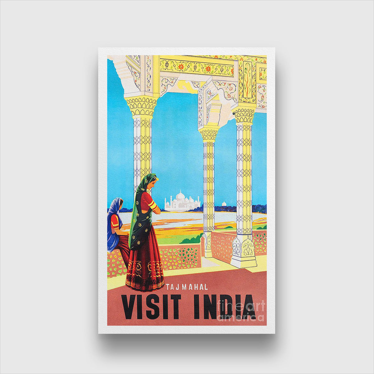 Taj mahal Agra Vintage poster 1 : 2 Vertical Premium Wall Art Canvas by MeriDeewar