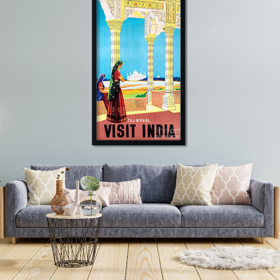 Taj mahal Agra Vintage poster 1 : 2 Vertical Premium Wall Art Canvas by MeriDeewar