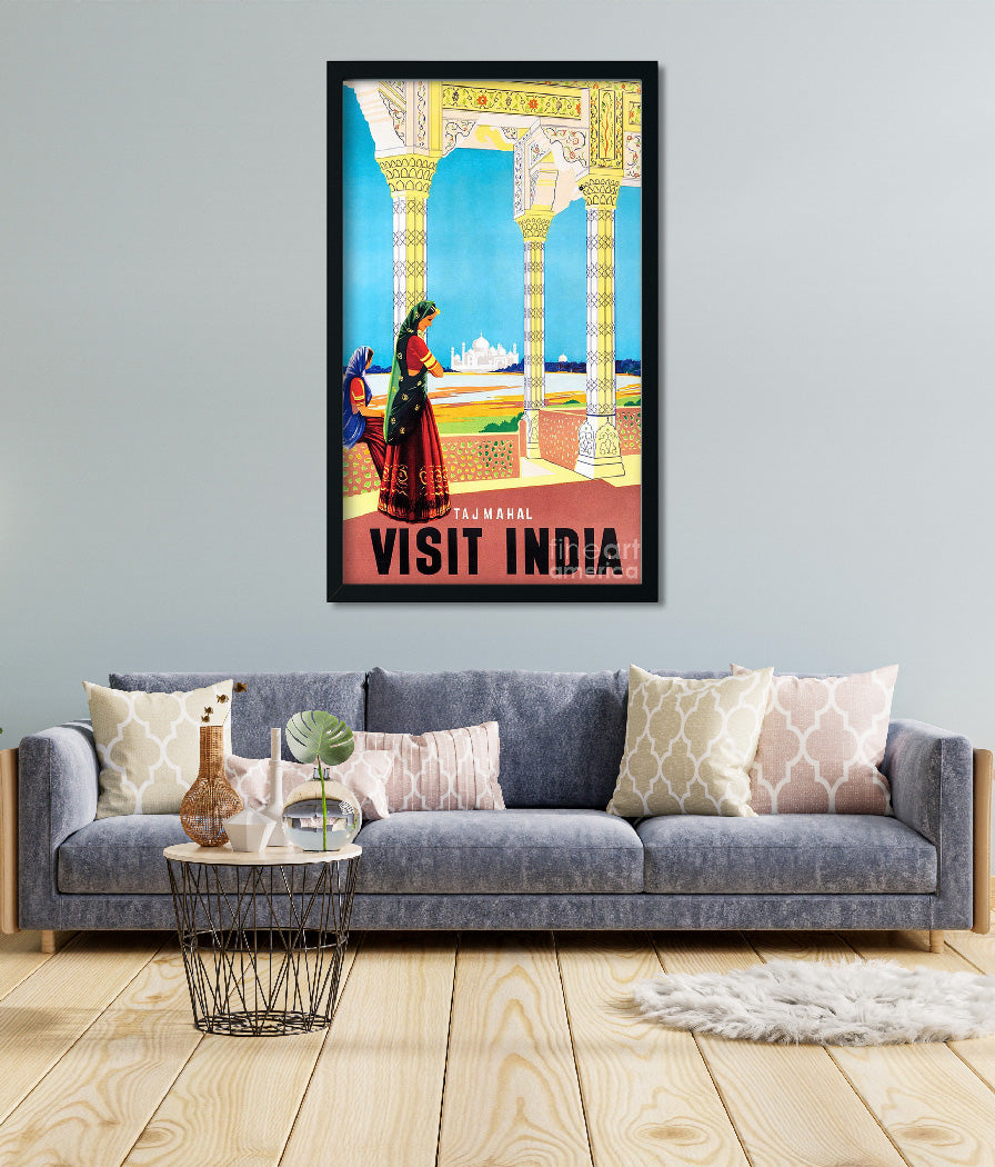 Taj mahal Agra Vintage poster 1 : 2 Vertical Premium Wall Art Canvas by MeriDeewar
