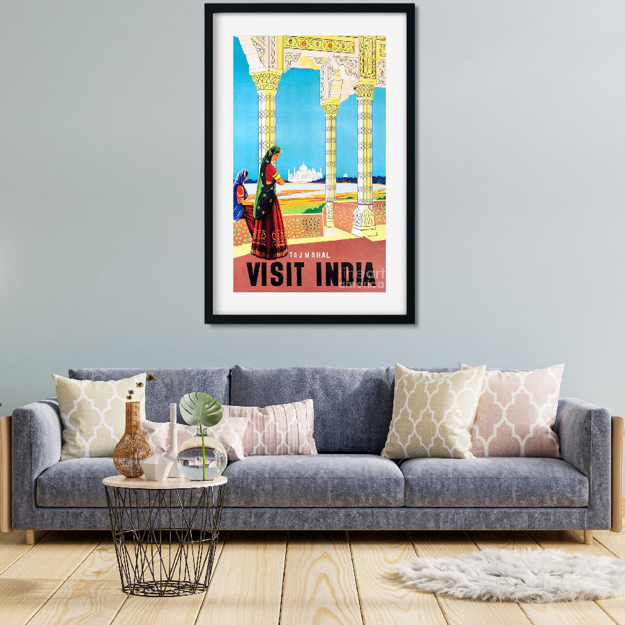 Taj mahal Agra Vintage poster 1 : 2 Vertical Premium Wall Art Canvas by MeriDeewar