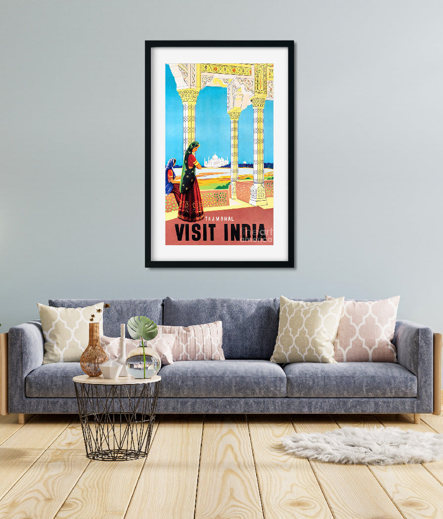 Taj mahal Agra Vintage poster 1 : 2 Vertical Premium Wall Art Canvas by MeriDeewar