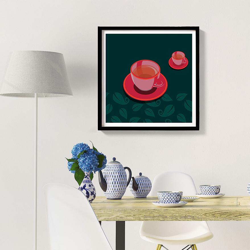 Tea cup Kitchen Art Painting - Meri Deewar 1 : 1 Square Premium Wall Art Canvas by MeriDeewar
