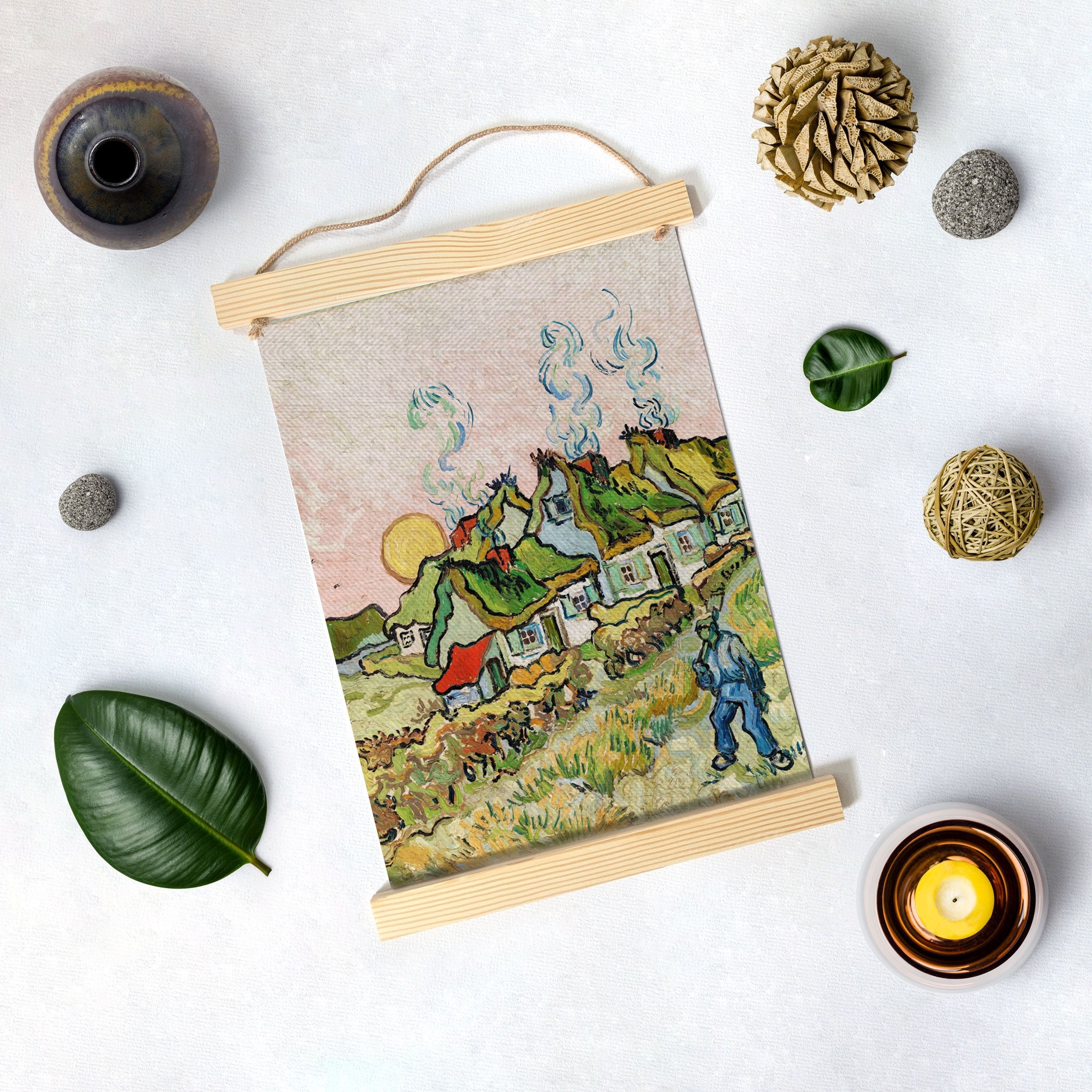 Thatched Cottages In The Sunshine By Van Gogh Hanging Canvas Painting - Meri Deewar Hanging Canvas Premium Wall Art Canvas by MeriDeewar