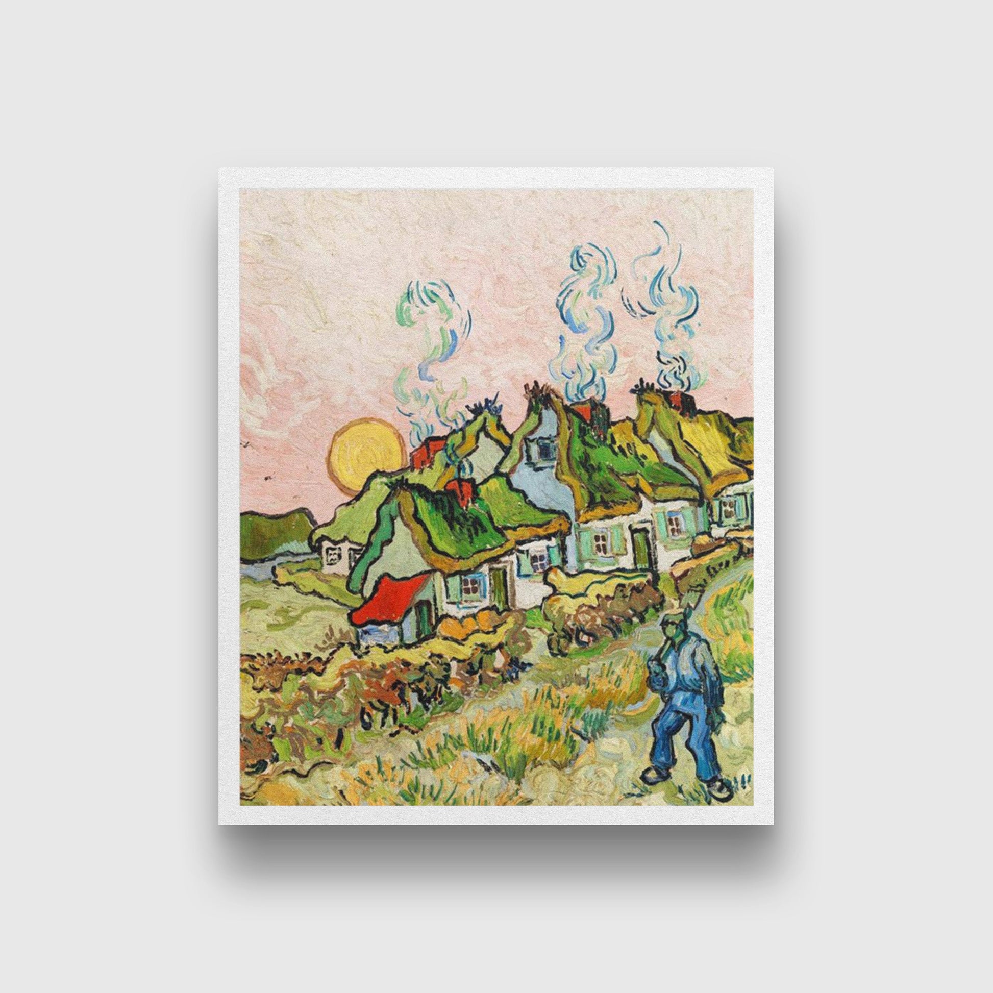 Thatched Cottages in the Sunshine By Van Gogh Painting - Meri Deewar 4 :5 Vertical Premium Wall Art Canvas by MeriDeewar
