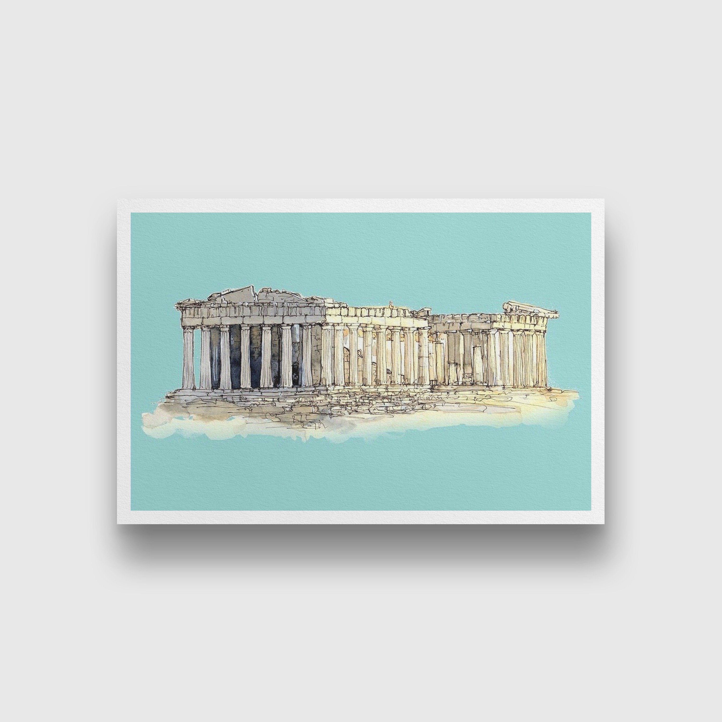 The Acropolis of Athens Illustration Painting - Meri Deewar 3 : 2 Horizontal Premium Wall Art Canvas by MeriDeewar
