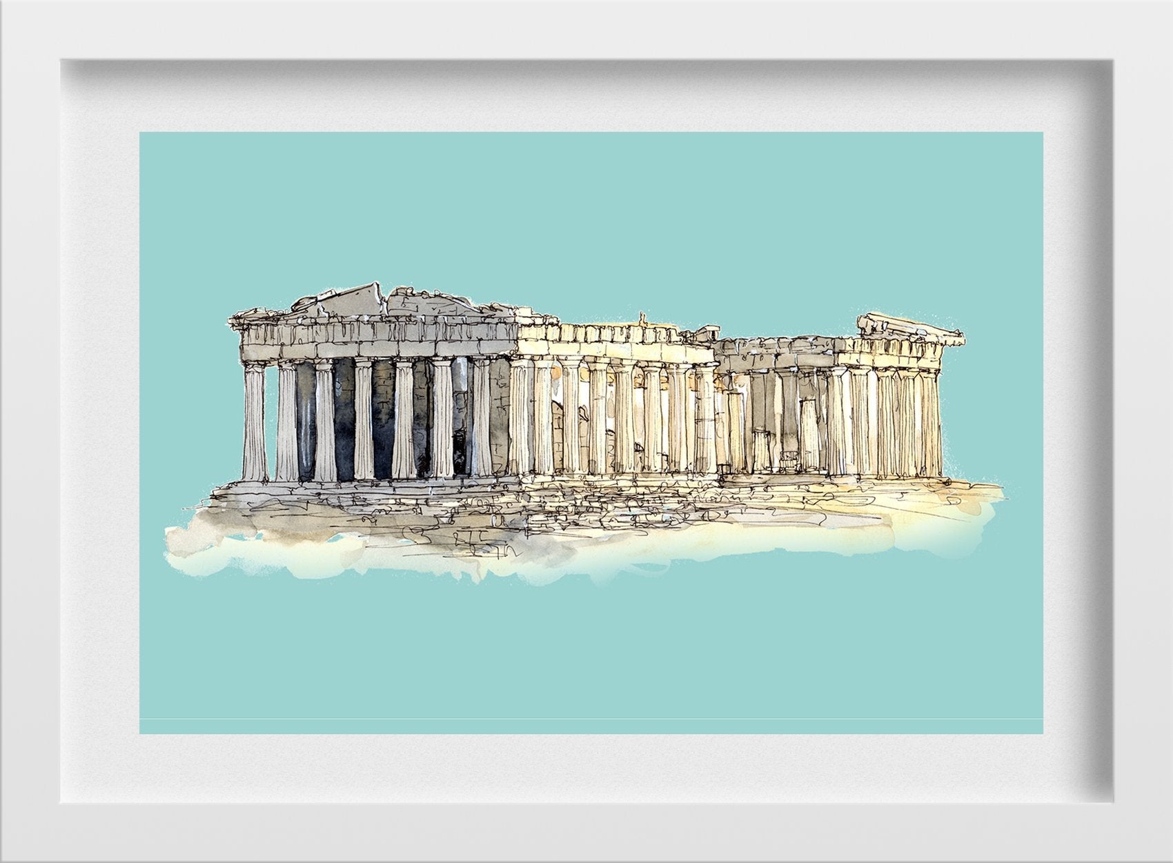 The Acropolis of Athens Illustration Painting - Meri Deewar 3 : 2 Horizontal Premium Wall Art Canvas by MeriDeewar