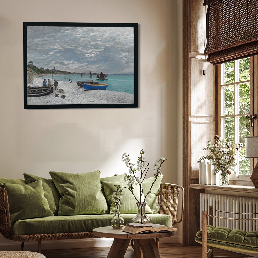 The Beach at Sainte Adresse Painting 4 : 3 Horizontal Premium Wall Art Canvas by MeriDeewar