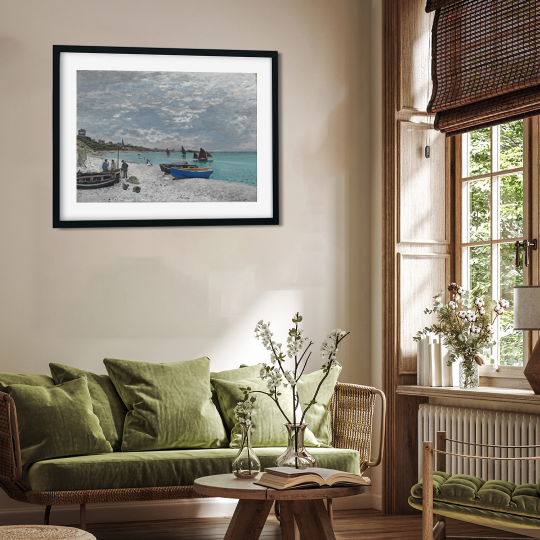 The Beach at Sainte Adresse Painting 4 : 3 Horizontal Premium Wall Art Canvas by MeriDeewar