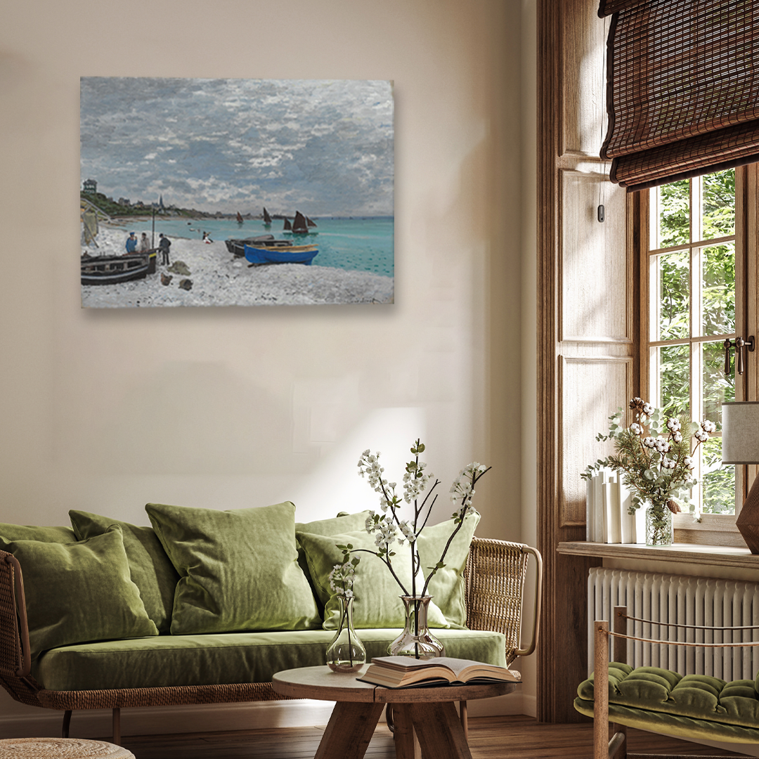 The Beach at Sainte Adresse Painting 4 : 3 Horizontal Premium Wall Art Canvas by MeriDeewar