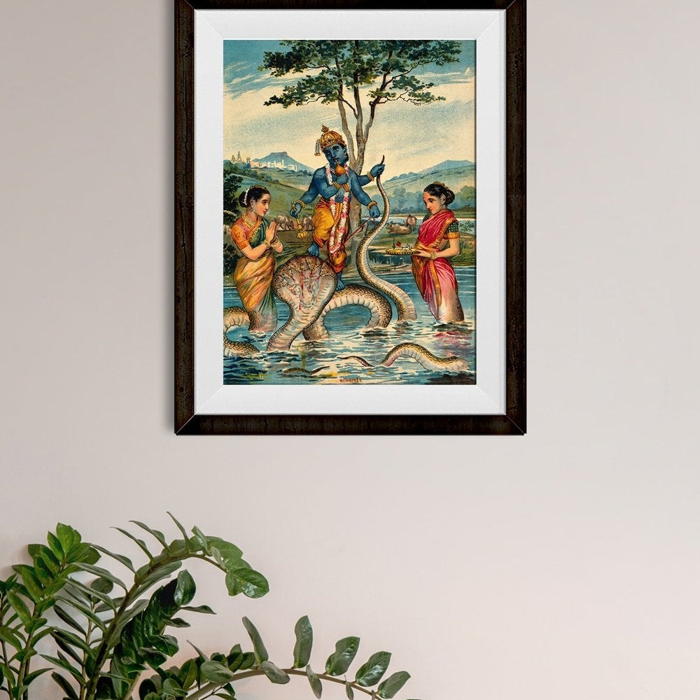 The child Krishna subdues the snake Kaliya Painting - Meri Deewar 2 : 3 Vertical Premium Wall Art Canvas by MeriDeewar