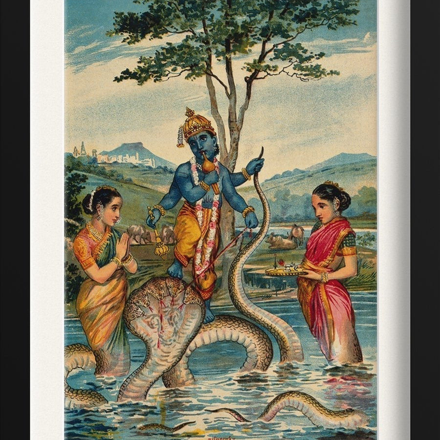 The child Krishna subdues the snake Kaliya Painting - Meri Deewar 2 : 3 Vertical Premium Wall Art Canvas by MeriDeewar