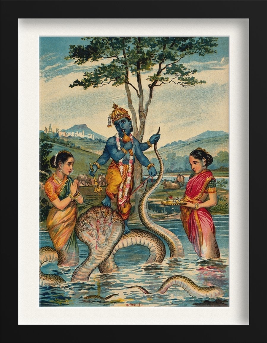 The child Krishna subdues the snake Kaliya Painting - Meri Deewar 2 : 3 Vertical Premium Wall Art Canvas by MeriDeewar