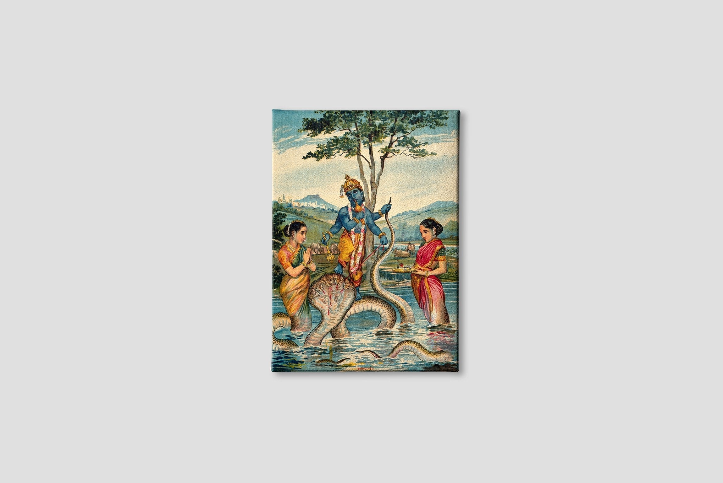 The child Krishna subdues the snake Kaliya Painting - Meri Deewar 2 : 3 Vertical Premium Wall Art Canvas by MeriDeewar
