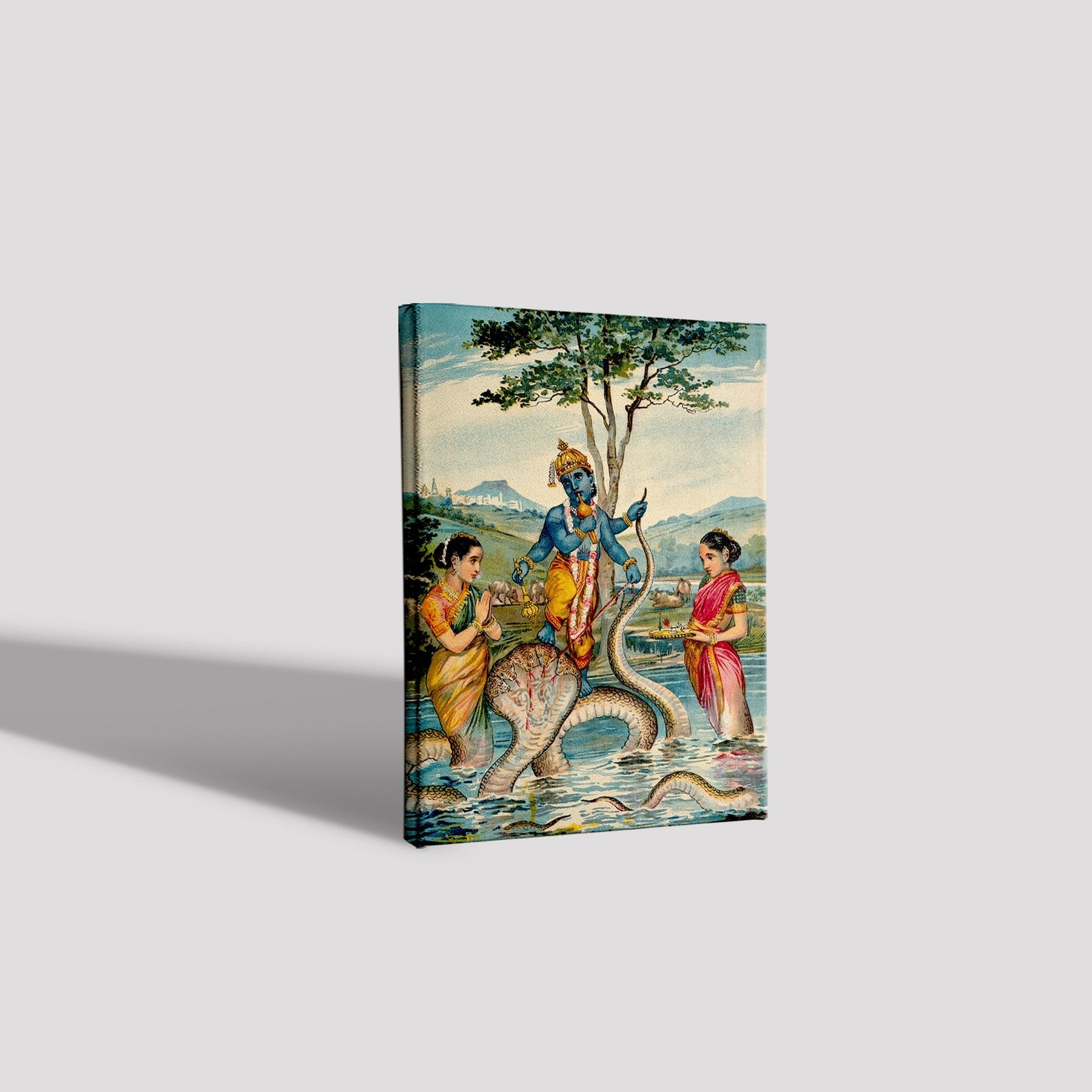 The child Krishna subdues the snake Kaliya Painting - Meri Deewar 2 : 3 Vertical Premium Wall Art Canvas by MeriDeewar