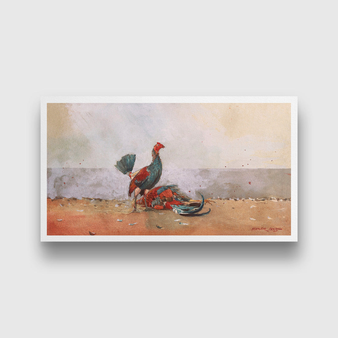 The Cock Fight painting Meri Deewar 2 : 1 Horizontal Premium Wall Art Canvas by MeriDeewar