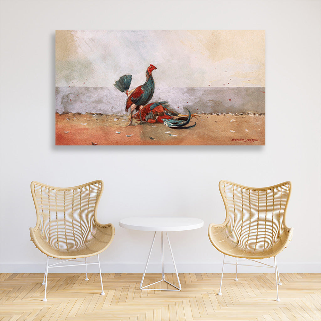 The Cock Fight painting Meri Deewar 2 : 1 Horizontal Premium Wall Art Canvas by MeriDeewar