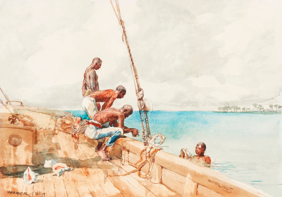 The Conch Divers painting - Meri Deewar 3 : 2 Horizontal Premium Wall Art Canvas by MeriDeewar