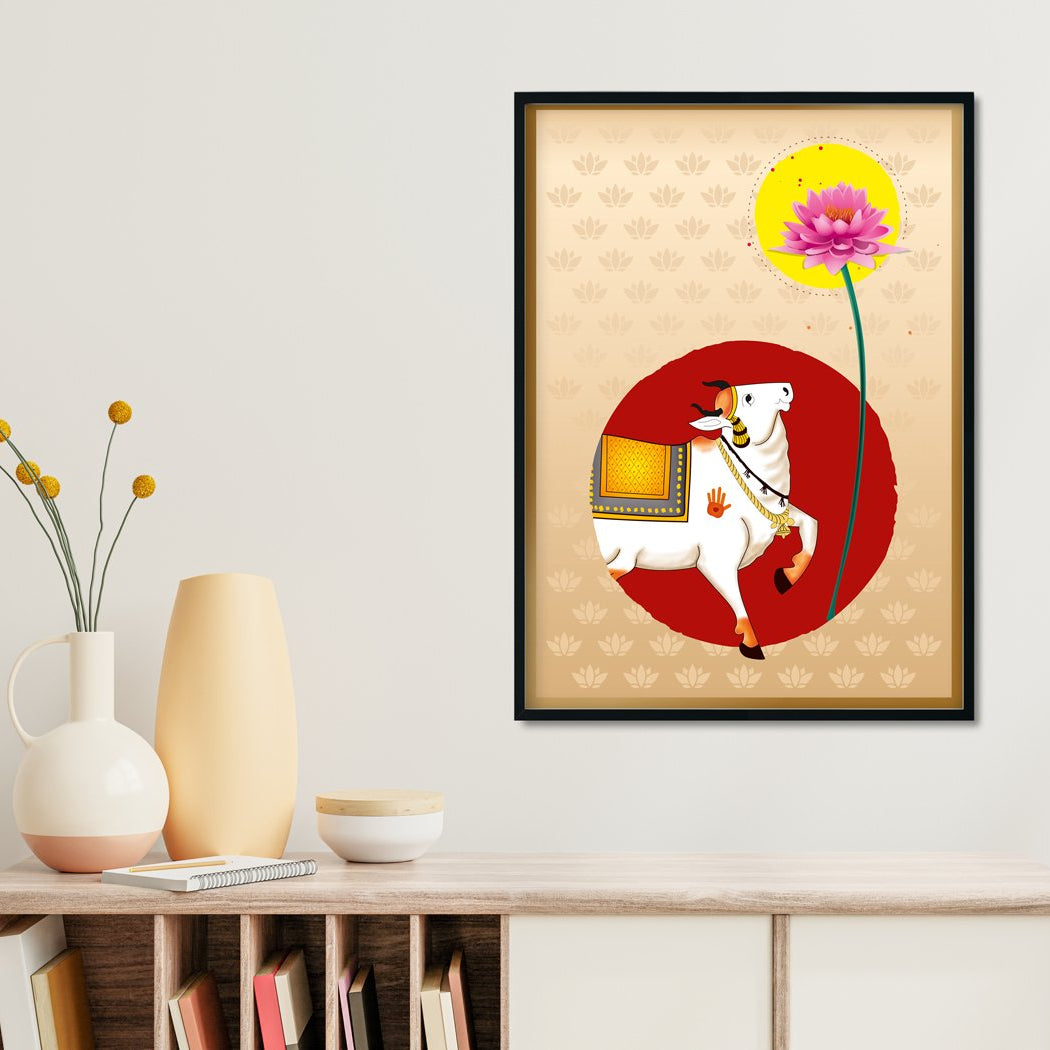 The Cow deity at the famous Vaishnav temple of Shri Nathadwara - Meri Deewar 4 X 5.5 Vertical Premium Wall Art Canvas by MeriDeewar