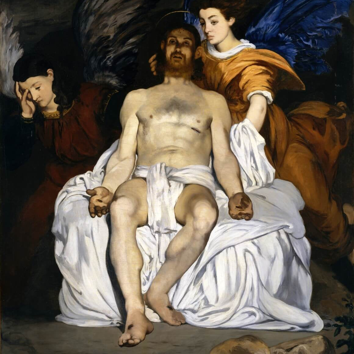 The Dead Christ With Angels Painting - Meri Deewar 5 : 6 Vertical Premium Wall Art Canvas by MeriDeewar