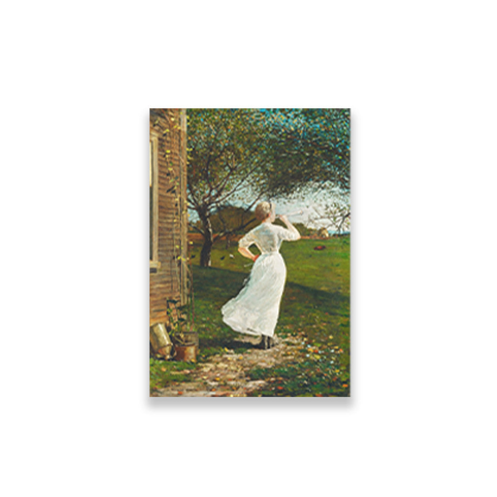 The Dinner Horn, Blowing the Horn at Seaside painting - Meri Deewar 3 : 4.2 Vertical Premium Wall Art Canvas by MeriDeewar