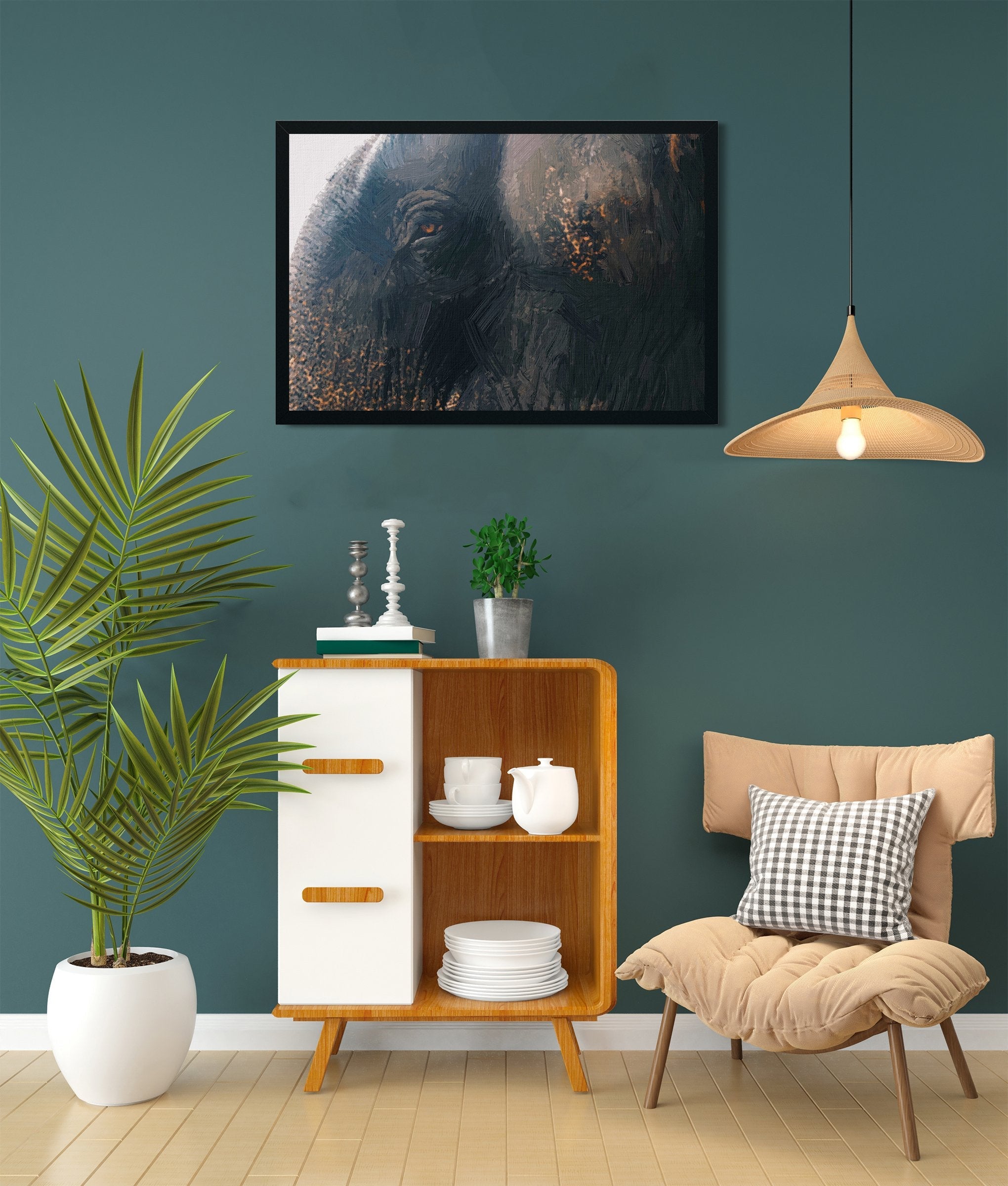 The gaze of an elephant Painting - Meri Deewar 3 : 2 Horizontal Premium Wall Art Canvas by MeriDeewar