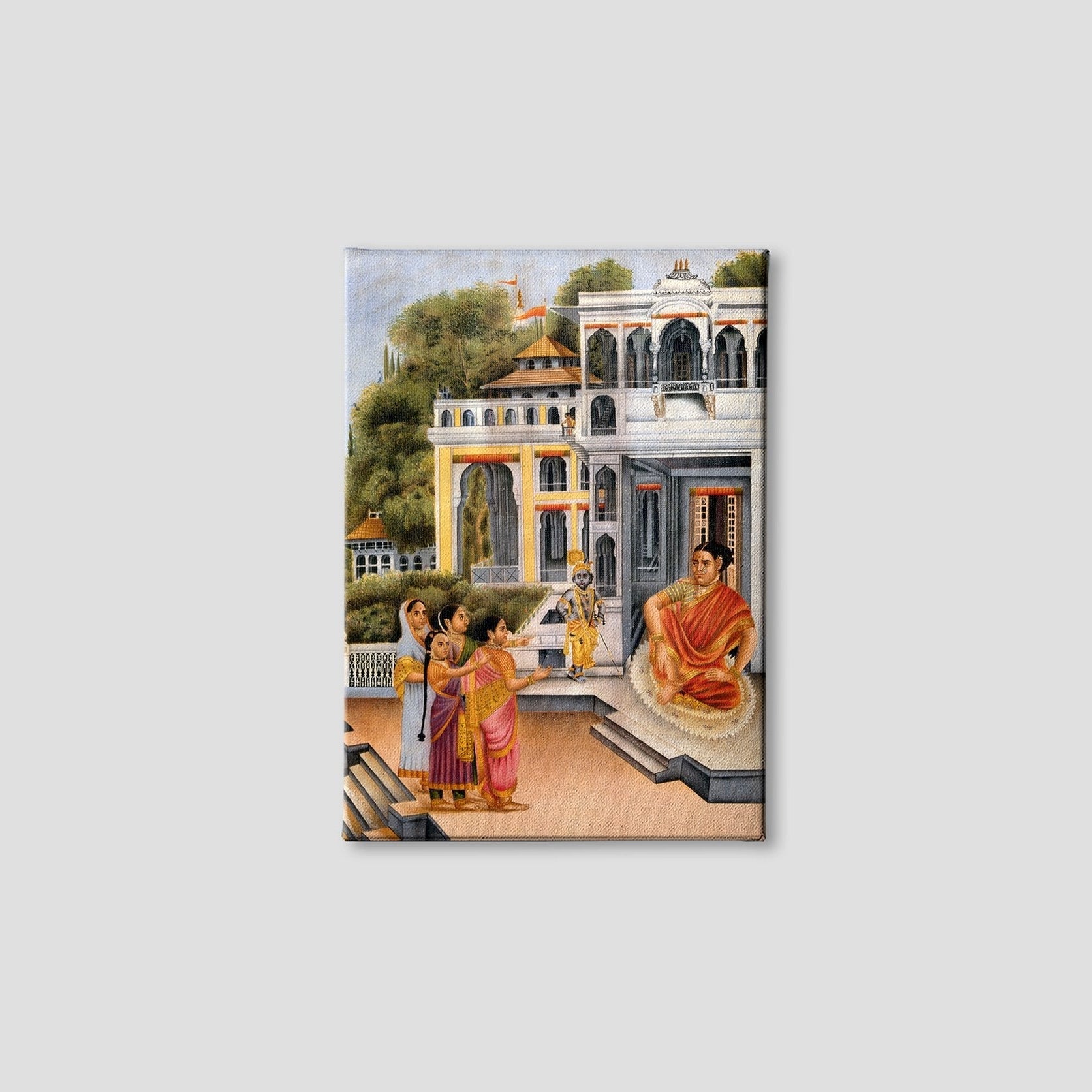 The gopis complaining to Yasosa about Krishna's pranks Painting - Meri Deewar 3 : 4.2 Vertical Premium Wall Art Canvas by MeriDeewar