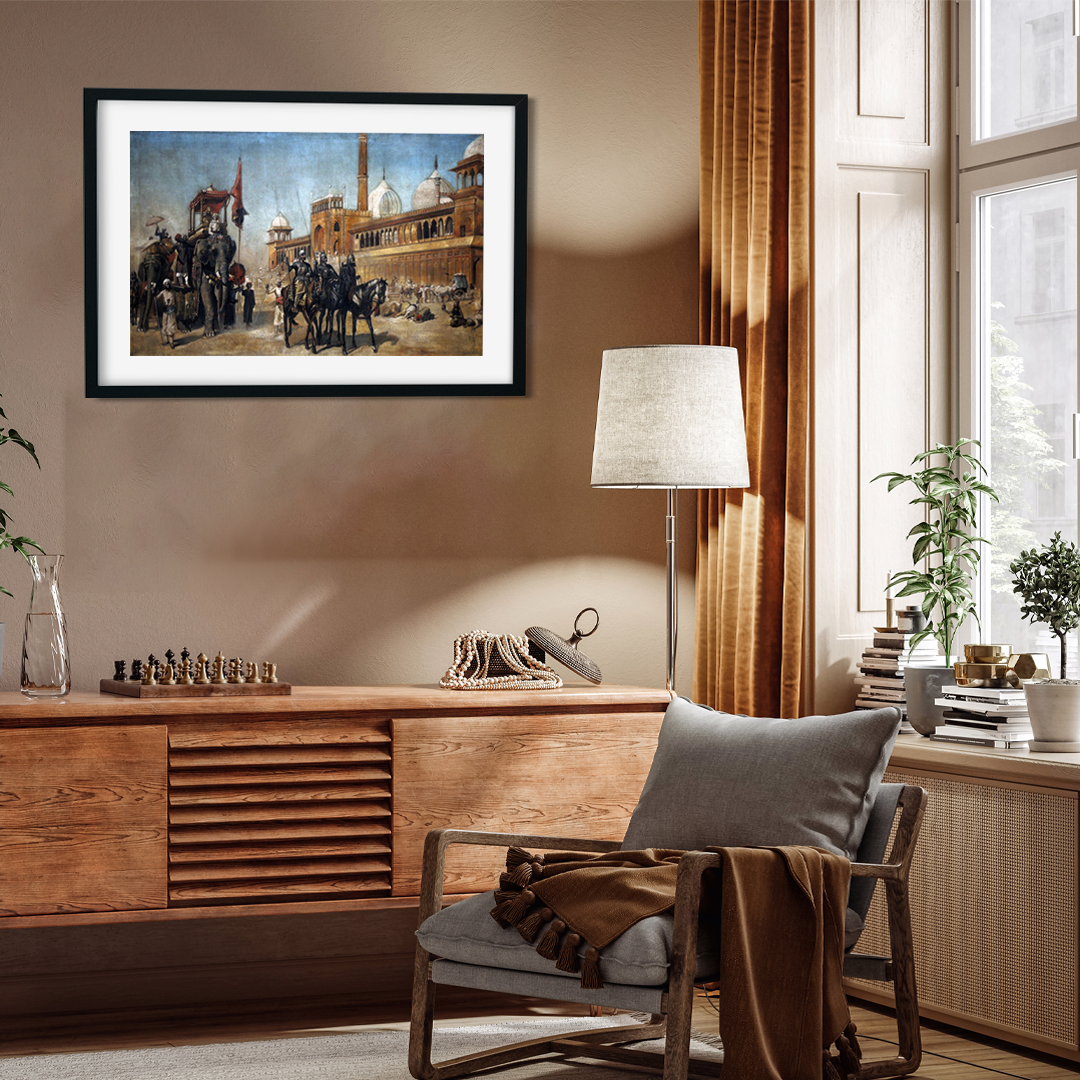 The Great Mogul and His Court Returning from the Great Mosque at Delhi Painting 3 : 2 Horizontal Premium Wall Art Canvas by MeriDeewar