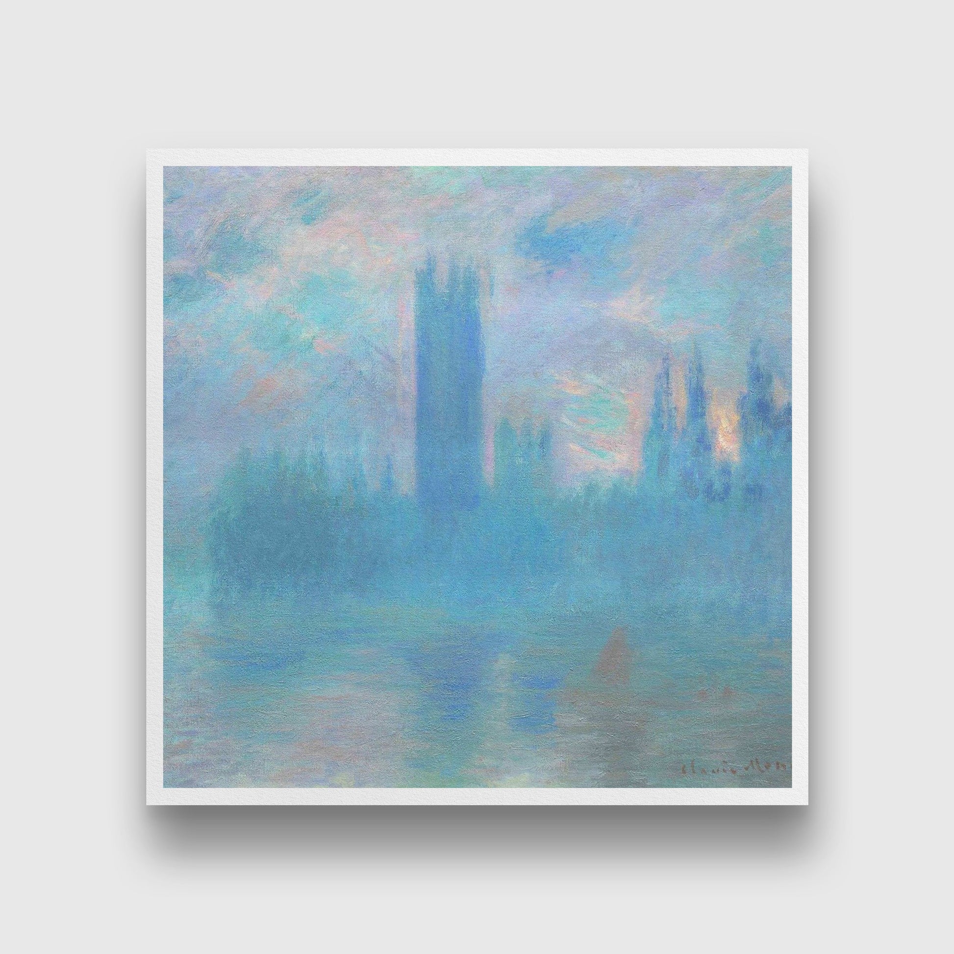 The Houses of Parliament In London By Claude Monet Painting - Meri Deewar 1 : 1 Square Premium Wall Art Canvas by MeriDeewar