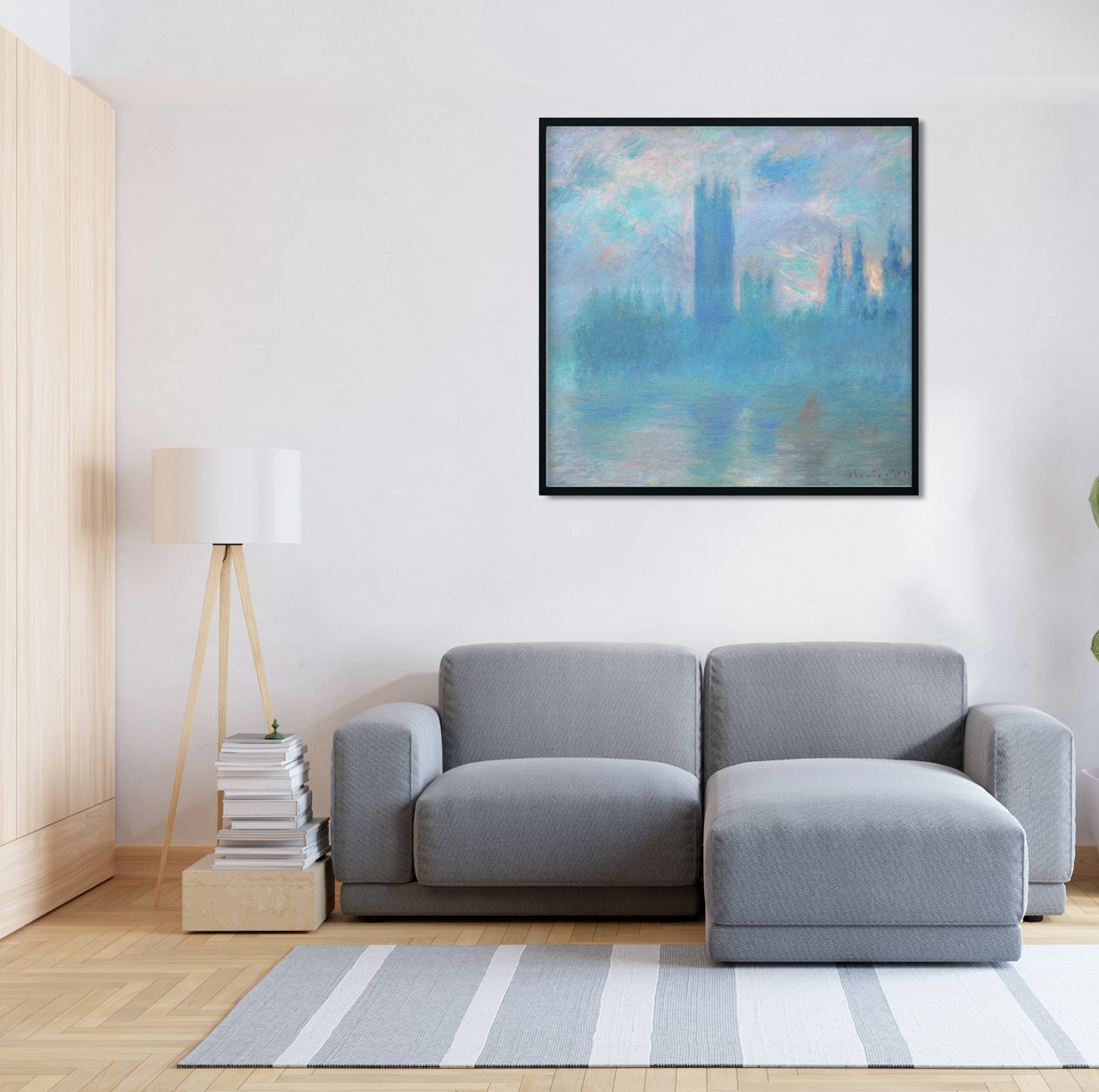 The Houses of Parliament In London By Claude Monet Painting - Meri Deewar 1 : 1 Square Premium Wall Art Canvas by MeriDeewar