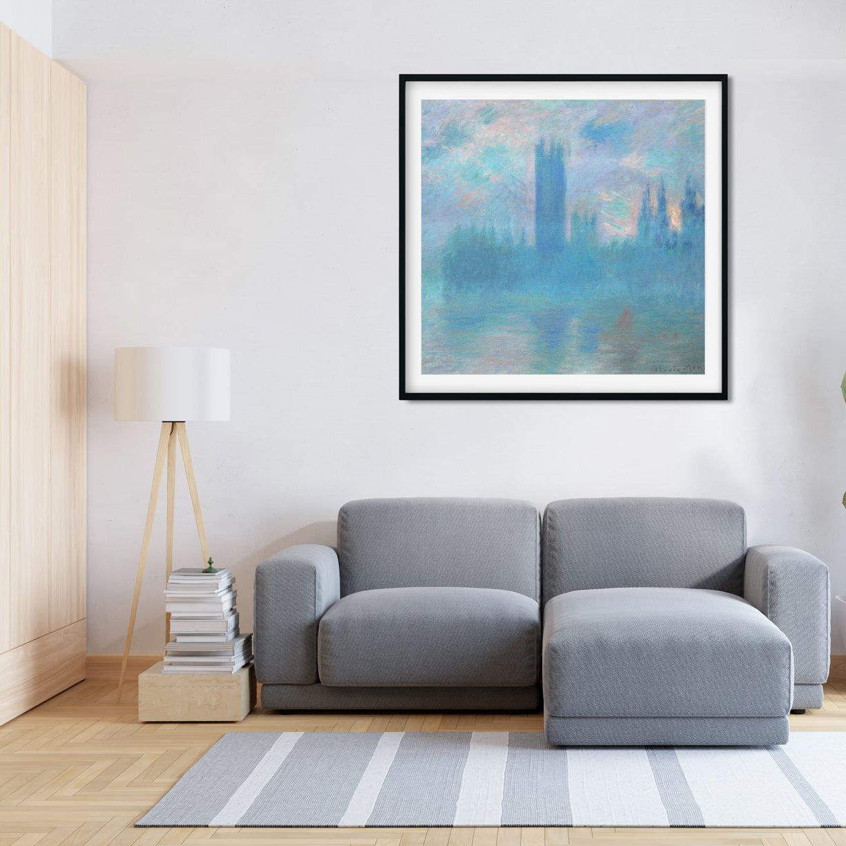 The Houses of Parliament In London By Claude Monet Painting - Meri Deewar 1 : 1 Square Premium Wall Art Canvas by MeriDeewar
