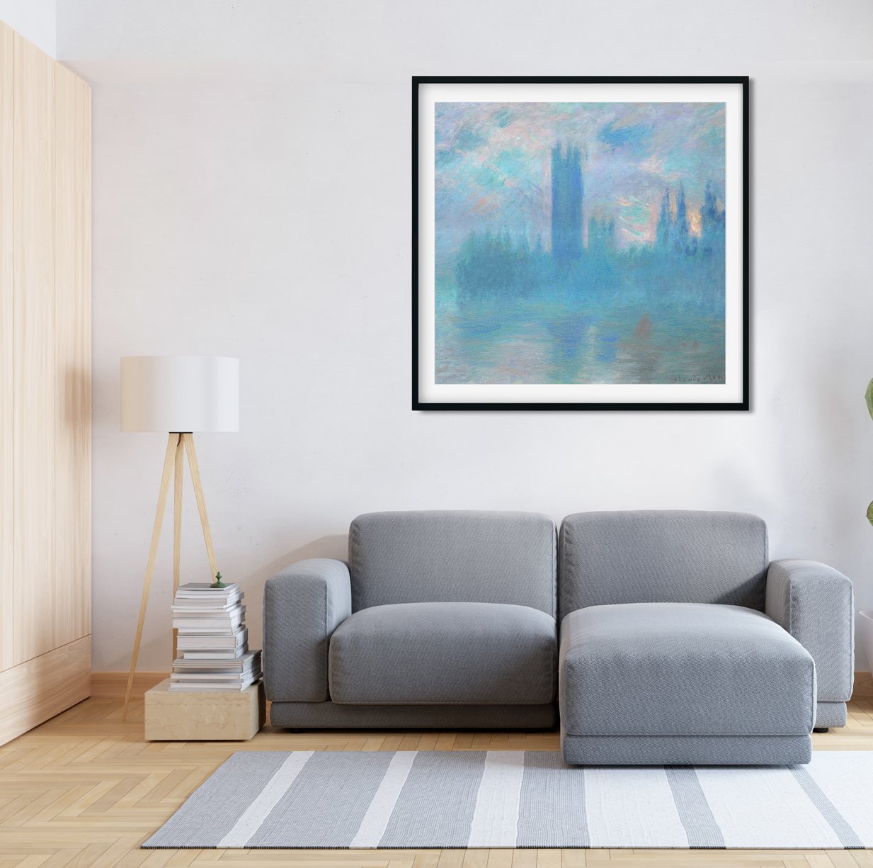 The Houses of Parliament In London By Claude Monet Painting - Meri Deewar 1 : 1 Square Premium Wall Art Canvas by MeriDeewar