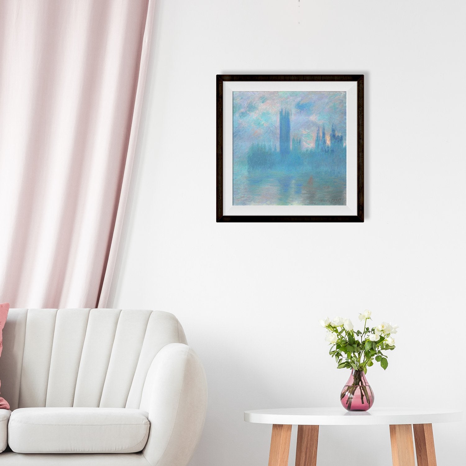 The Houses of Parliament In London By Claude Monet Painting - Meri Deewar 1 : 1 Square Premium Wall Art Canvas by MeriDeewar