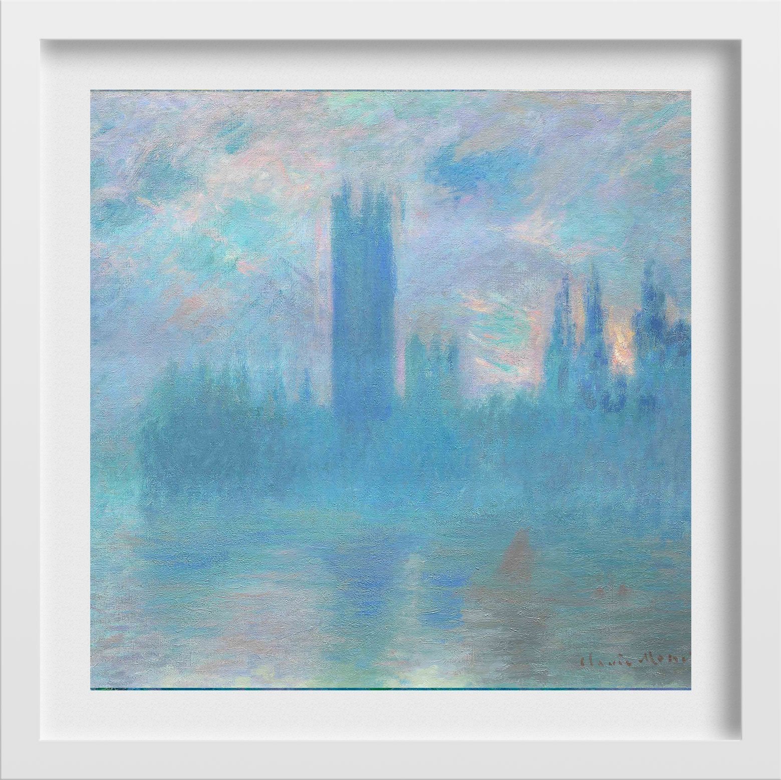 The Houses of Parliament In London By Claude Monet Painting - Meri Deewar 1 : 1 Square Premium Wall Art Canvas by MeriDeewar