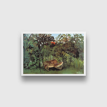 The Hungry Lion Throws Itself on the Antelope painting - Meri Deewar 3 : 2 Horizontal Premium Wall Art Canvas by MeriDeewar